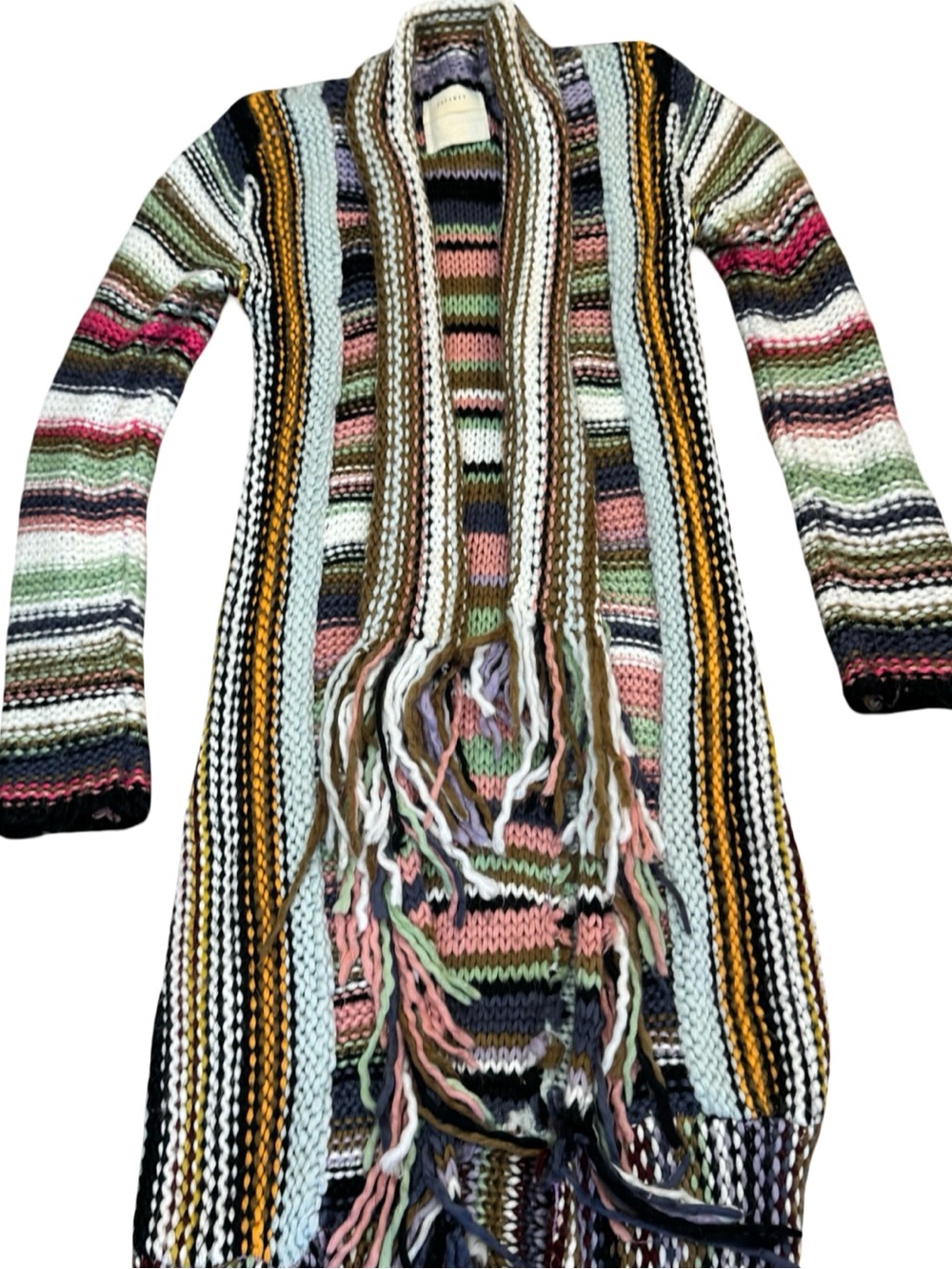 *RARE* Free People Tparty Technicolor Multicolor Knit Long Cardigan w/ fringe - Picture 4 of 14